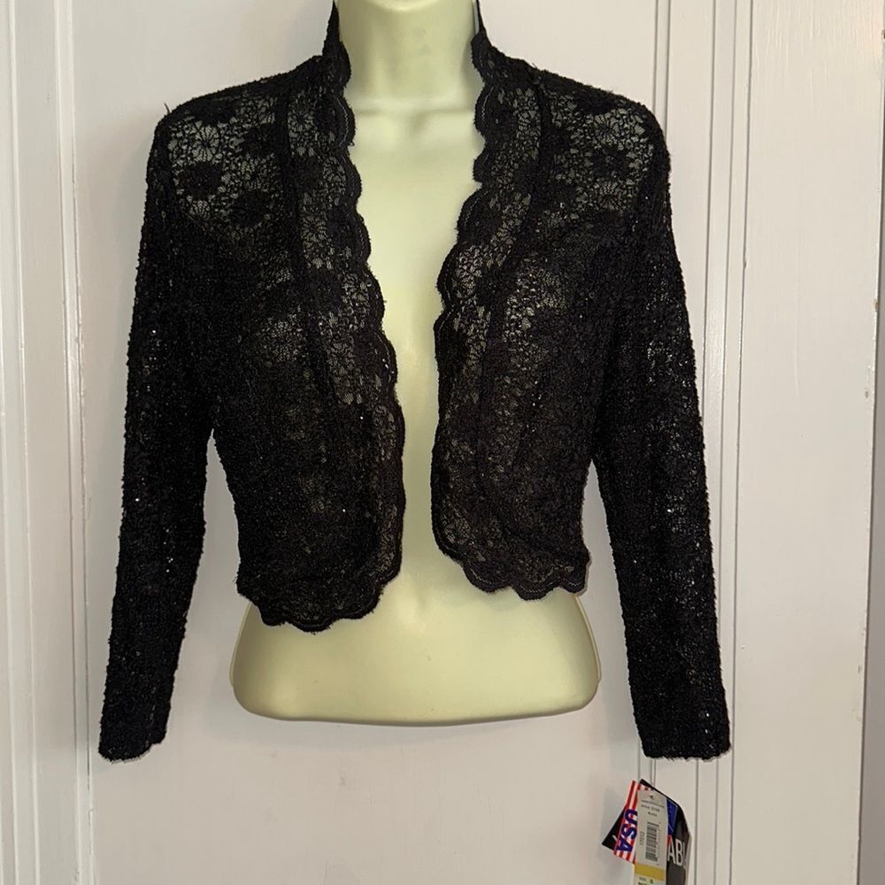 NWT Vintage R&M Richards cropped knit sequined lace open front jacket